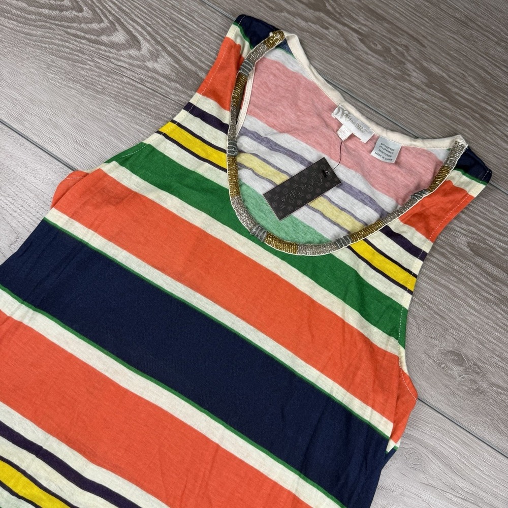 Miss Me Women's Sleeveless Striped Beaded Neck Tank Multicolor‎ Large New